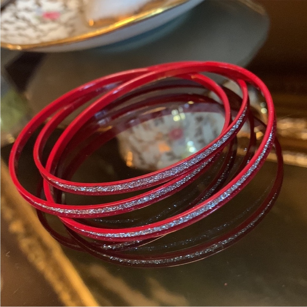 Thin Sparkly Red Bangle Bracelet Set
